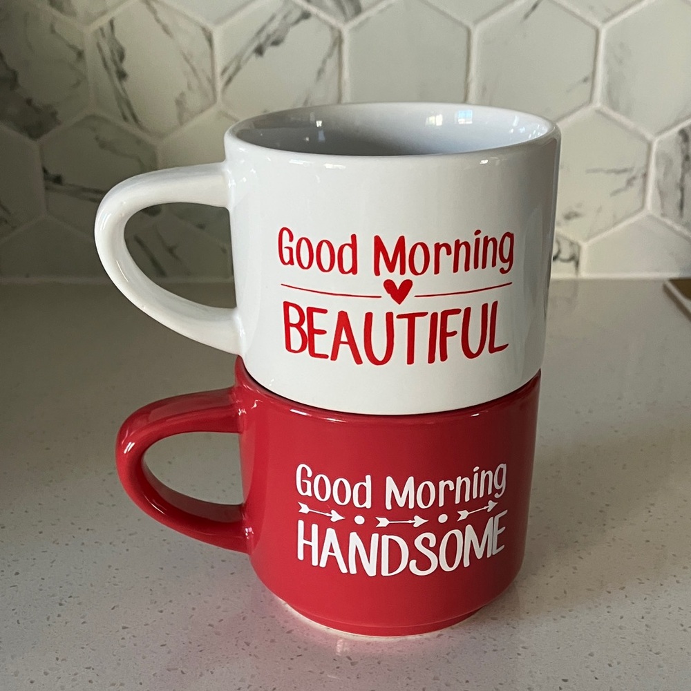 Good Morning Beautiful and Handsome Mug Set - Red and White